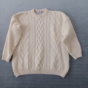Vintage Sweater Men XL Fisherman Beige Crew Knit Outdoor Highland Wool Scotland